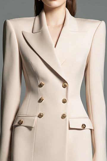 Robe blazer courte à revers en pointe à double boutonnage champagne